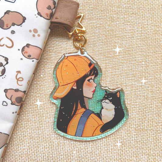 Feline Frenzy Holographic Keychain with Glitter Epoxy