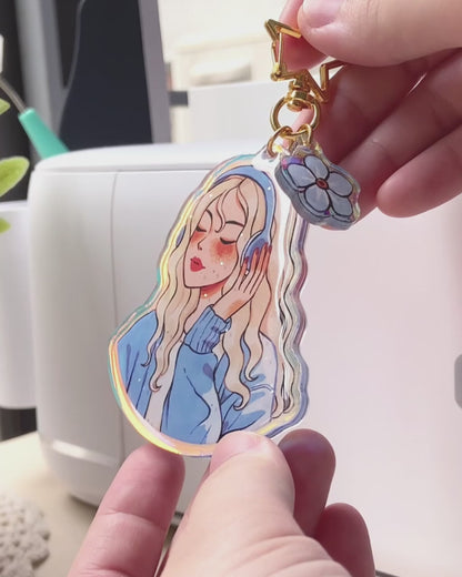 Forget Me Not Holographic Keychain with Glitter Epoxy