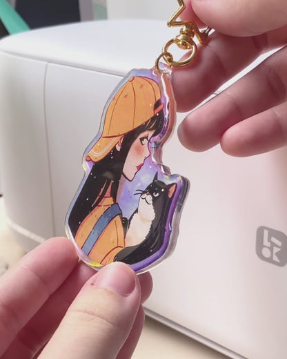 Feline Frenzy Holographic Keychain with Glitter Epoxy