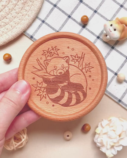 Sleepy Red Panda Wooden Coaster