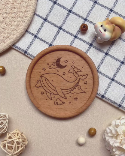 Moon Whale Wooden Coaster